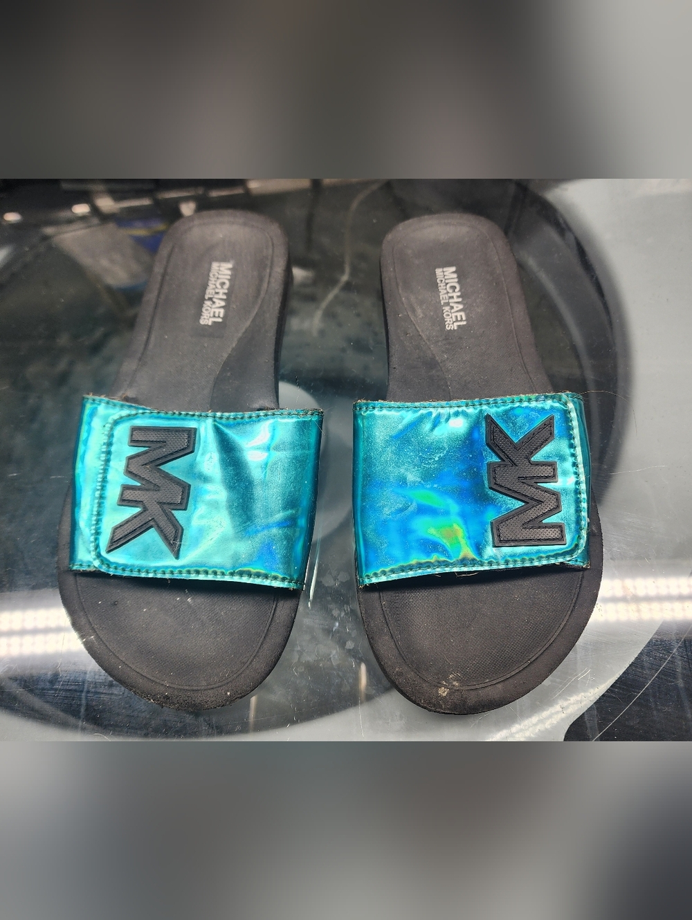 Michael Kors Teal Eli Slides Girls 2y